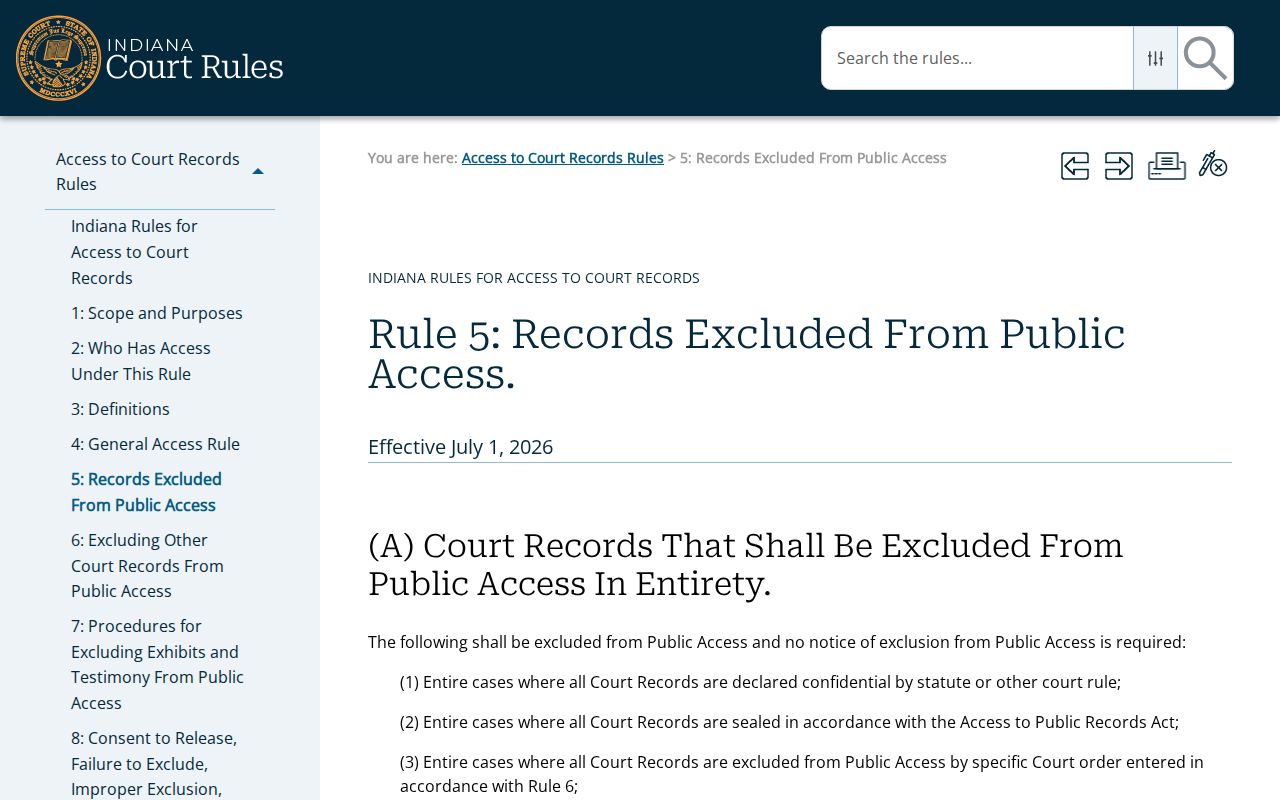 Indiana court record access exclusions