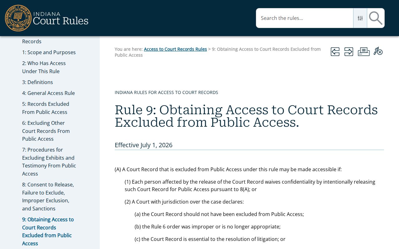 Indiana Access to Court Records Rule 9 request process
