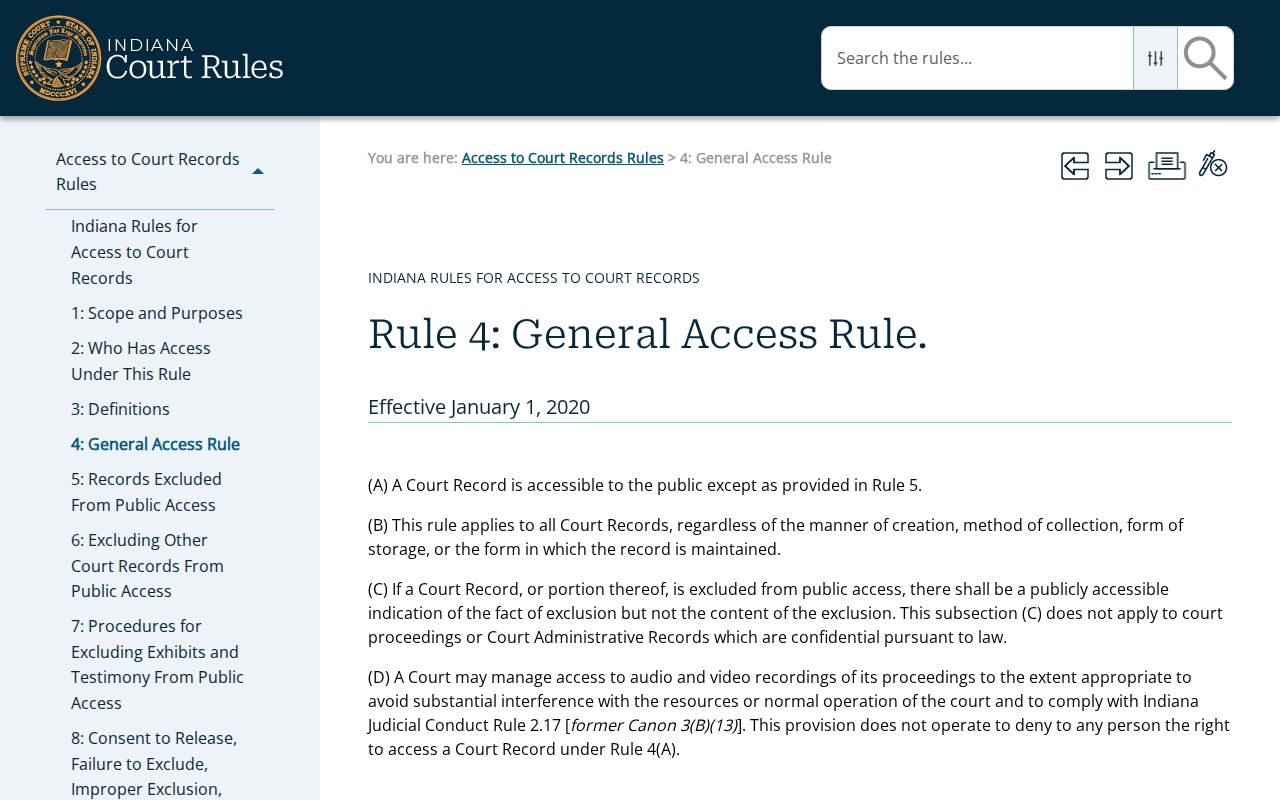 Indiana Access to Court Records Rule 4