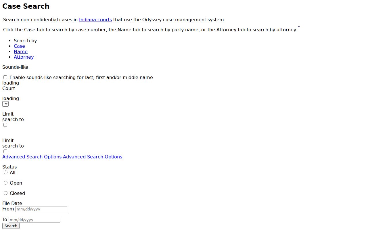 MyCase search template fields for Adams County cases