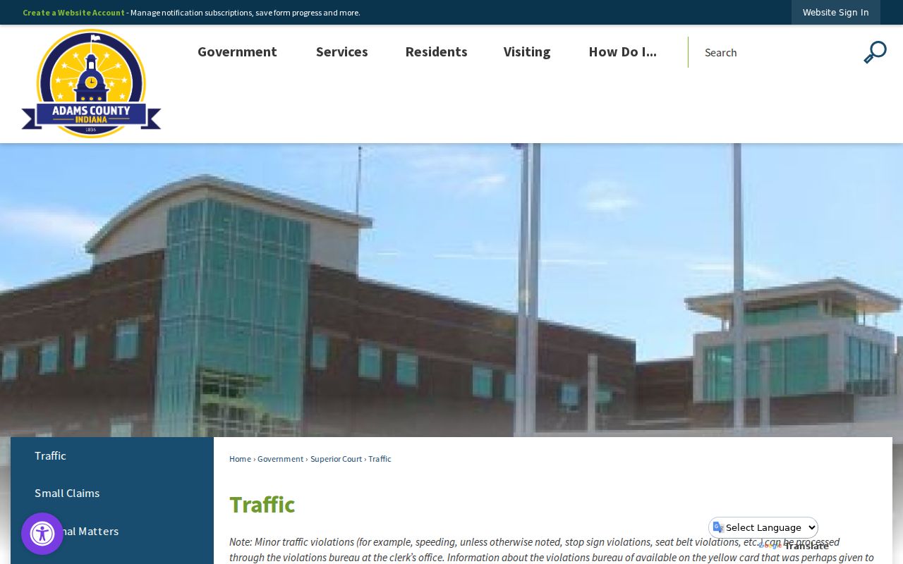 Official Adams County traffic violations bureau page