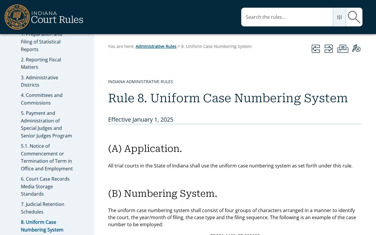 Indiana uniform case numbering rule used for Adams County traffic cases