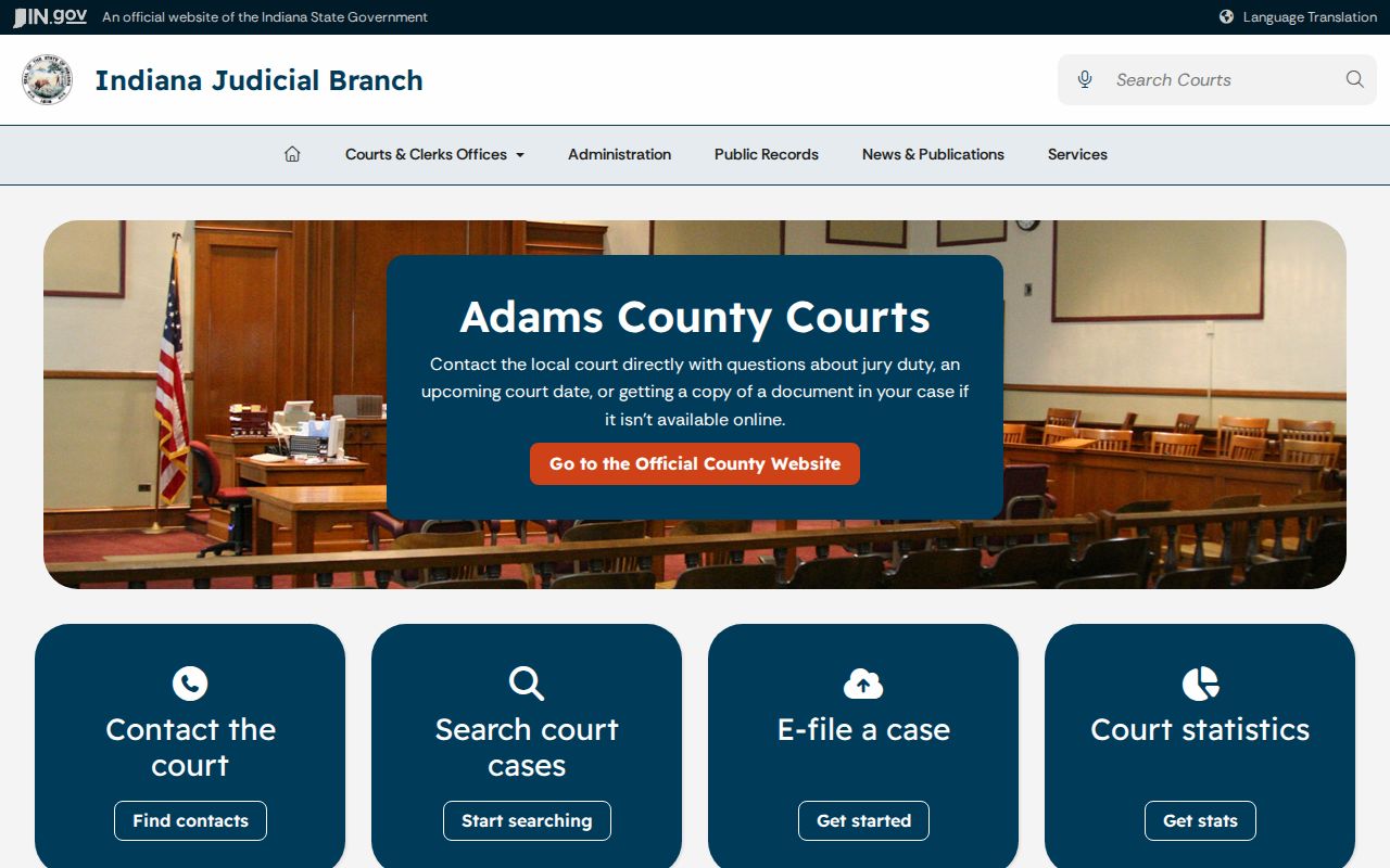 Indiana Judiciary Adams County court docket page